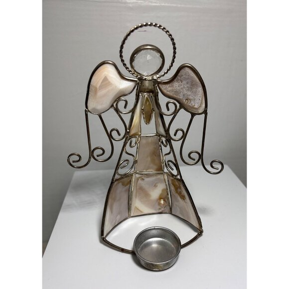 Set Of 3 Angel Figurines With Stained Glass Gold Mesh & Ceramic Design - Picture 8 of 8